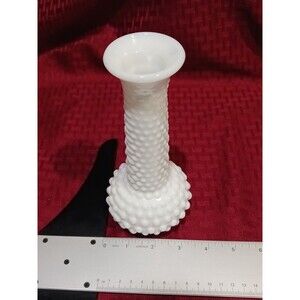 Fenton EO Brody Co. White Milk Glass Hobnail Bud Flower Vase 7.5” USA Vintage